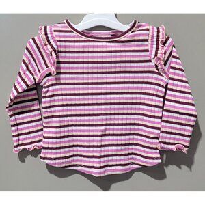 Cat & Jack Girls' Pink & Red Striped Ribbed Texture Long Sleeve Tee